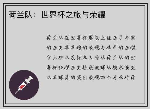 荷兰队：世界杯之旅与荣耀